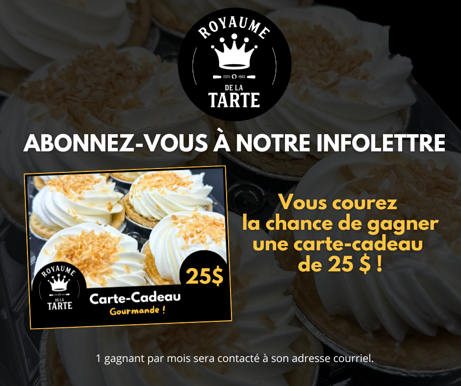 Publicité infolettre RDLT Publicité pour inscription à une infolettre avec tarte